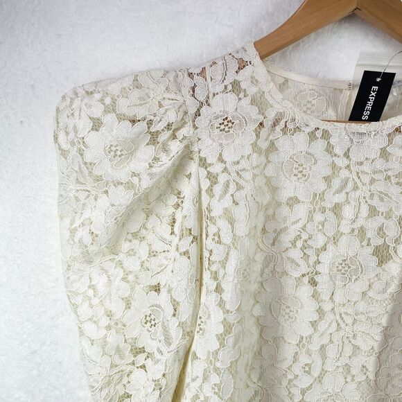 Express Lace Puff Sleeve Prairie Blouse Small Oversized Small New With Tags Lace - Picture 4 of 16